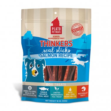 Plato Pet Treats Thinkers Salmon Meat Stick Dog Treat - 18oz
