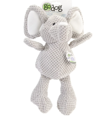 GoDog Checkers Elephant Squeaky Plush - Large