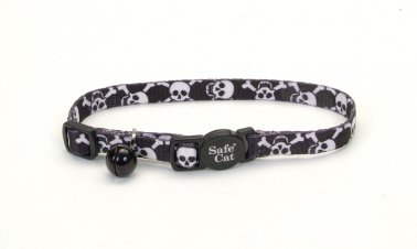 Coastal Safe Cat Fashion Adjustable Breakaway Collar 3/8 In WD x 8-12 In LG Skulls - Black
