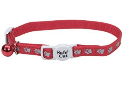 Coastal Safe Cat Paws Reflective Snag-Proof Adjustable Breakaway Cat Collar 3/8 In x 8-12 In - Red