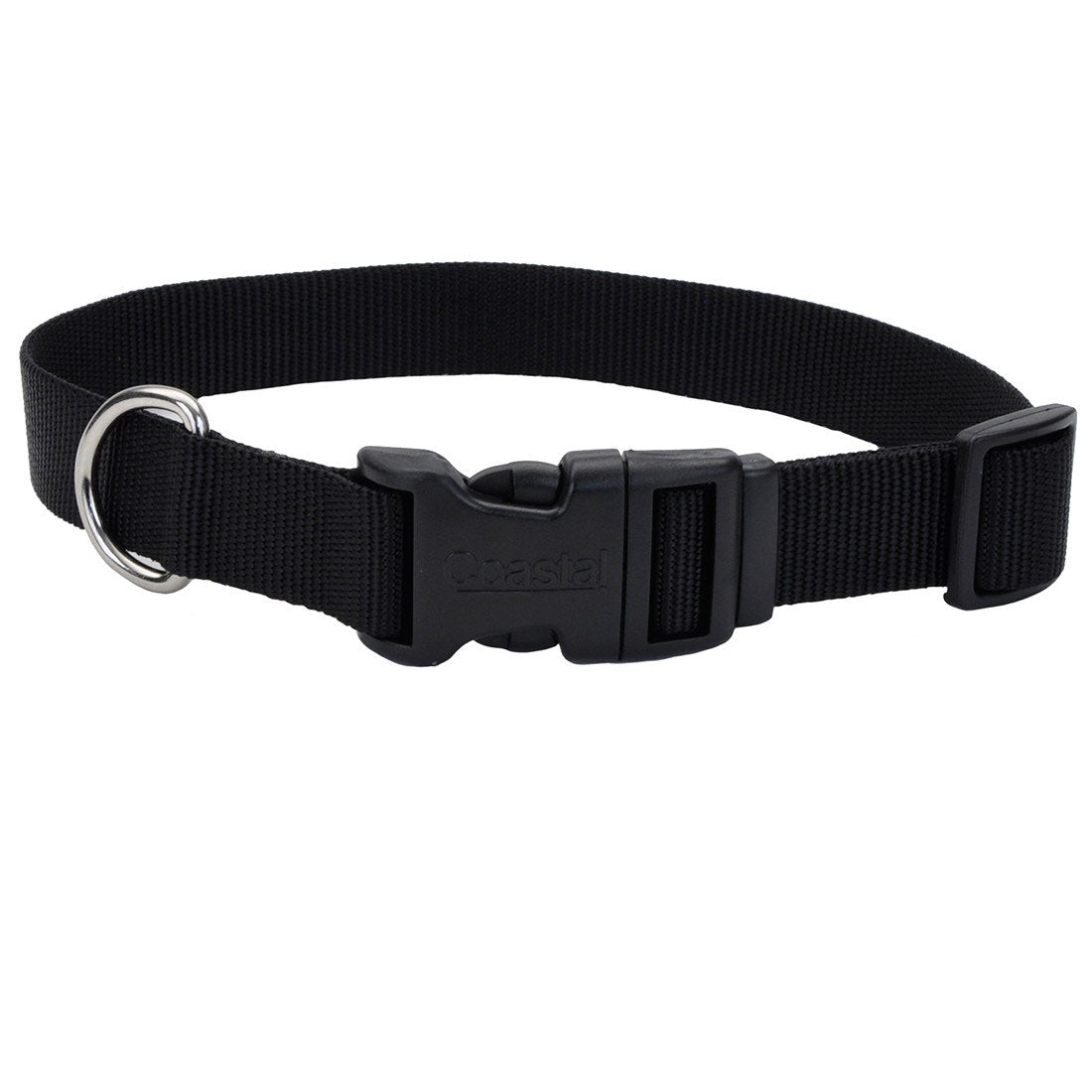 Coastal Adjustable Dog Collar with Plastic Buckle, Black - 1In x 18 - 26In