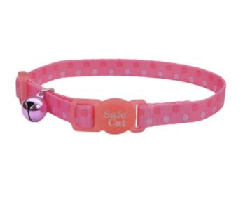 Coastal Safe Cat Fashion Adjustable Breakaway Collar 3/8 In WD x 8-12 In LG  - Pink Dots